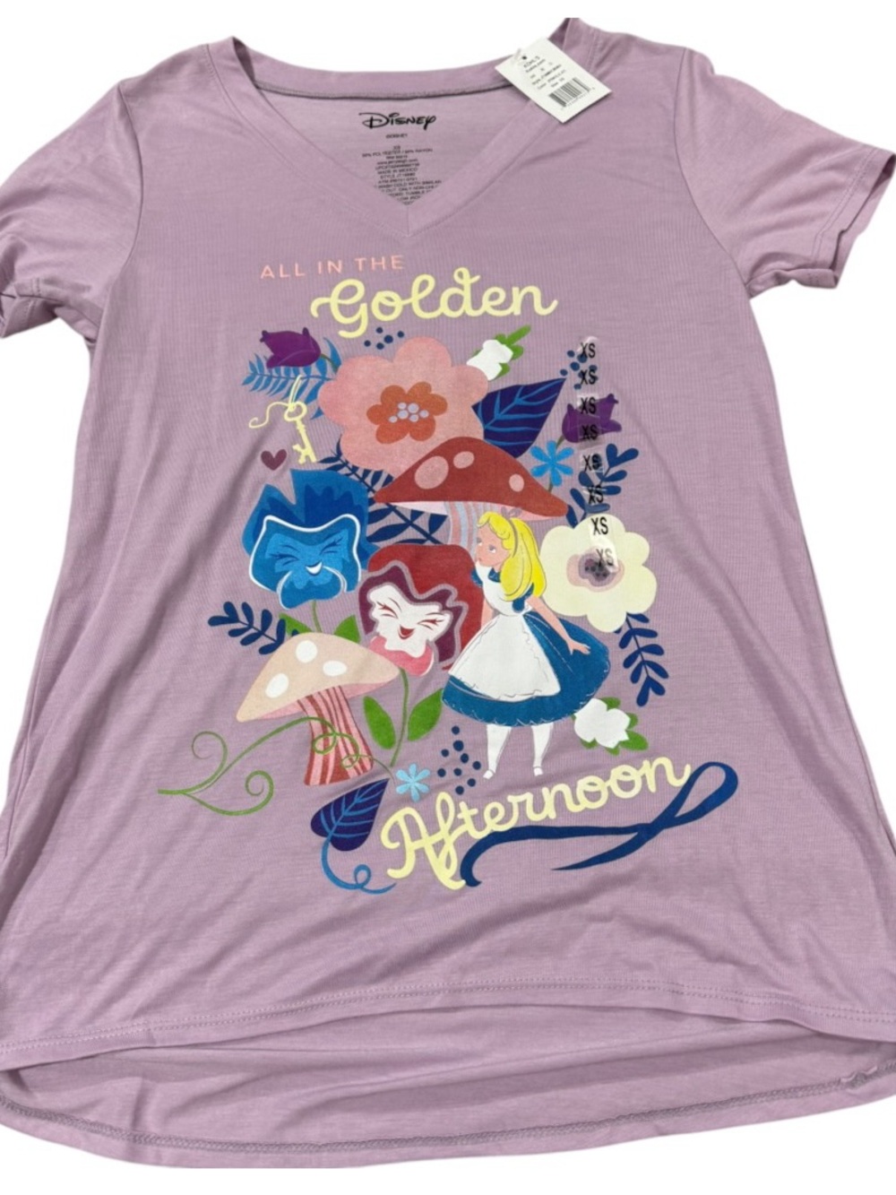 Disney Lavender Alice in Wonderland Floral Graphic V-Neck Tee